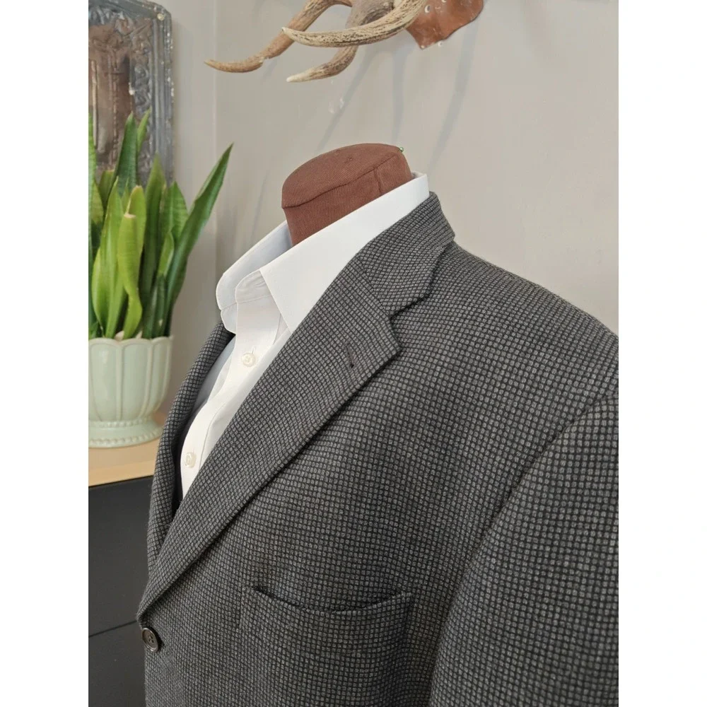 Altieri Mens Wool Sport Coat 44L Gray Check 3 Button Blazer Made in Italy